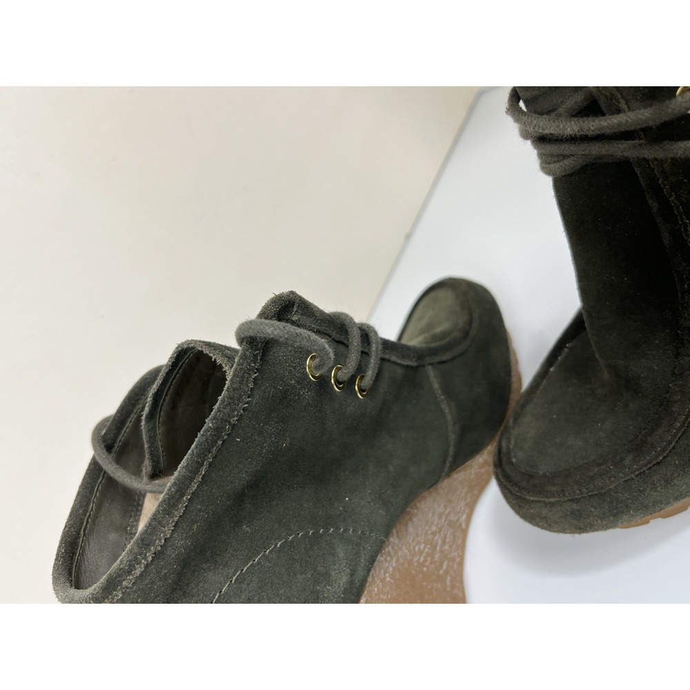 Michael Kors Size 8 Wedge Booties Green Gray Suede Lace-Up Platform Ankle Great! - Picture 16 of 16